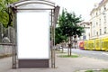 bus shelter at busstop. blank white lightbox. empty billboard. bus shelter advertising. Royalty Free Stock Photo