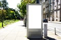 bus shelter at busstop. blank white lightbox. empty billboard. bus shelter advertising. Royalty Free Stock Photo