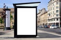 bus shelter at a busstop. glass and aluminum frame. mockup base. bus shelter advertising concept Royalty Free Stock Photo