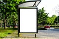 bus shelter at a busstop. glass and aluminum frame. mockup base. bus shelter advertising concept Royalty Free Stock Photo