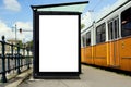 bus shelter at a busstop. glass and aluminum frame. mockup base. bus shelter advertising concept Royalty Free Stock Photo