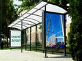 Bus shelter. background for mockup. sample poster ad and billboard. light box ad side panel Royalty Free Stock Photo
