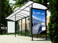 Bus shelter. background for mockup. sample poster ad and billboard. light box ad side panel Royalty Free Stock Photo