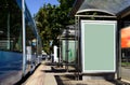 Bus shelter with white advertising lightbox poster ad panel Royalty Free Stock Photo