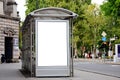 Bus shelter with white advertising lightbox poster ad panel Royalty Free Stock Photo