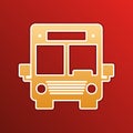 Bus sign illustration. Golden gradient Icon with contours on redish Background. Illustration.