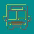 Bus sign illustration. Pseudo 3d embossed icon with citrine and persian red colors on dark cyan background. Illustration