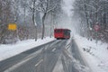 Bus at a slippery winter road Royalty Free Stock Photo