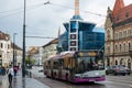 CLUJ-NAPOKA, ROMANIA - April 27, 2022. Bus Solaris Urbino 18 #811 riding with passengers in the streets of Cluj-Napoka.