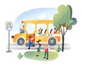 Bus station and children going to school vector Royalty Free Stock Photo
