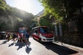 Bus station with crowd of tourists in Positano, Italy