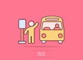 Bus station icon in comic style. Auto stop cartoon vector illustration on isolated background. Autobus vehicle splash effect