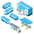 Bus station isometrics and buses Royalty Free Stock Photo