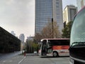 Bus station, parking Bus at umeda sky building with cloudy sky, Osaka 2016