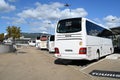 Coaches parked at the Jacques Nacer bus station in Ajaccio in Corsica