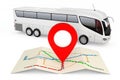Bus Stations Map with Red Point Pin in front of Big White Coach