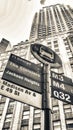 Bus stop against tall buildings, New York City Royalty Free Stock Photo