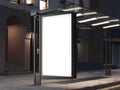 Bus stop with a banner on the dark street. 3d rendering Royalty Free Stock Photo