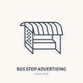 Bus stop billboard flat line icon. Outdoor advertising sign. Thin linear logo for street ads, marketing services