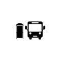 Bus stop and bus black sign icon. Vector illustration eps 10