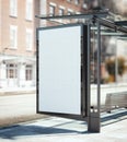 Bus stop with blank ad banner. 3d rendering Royalty Free Stock Photo