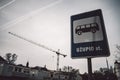 Bus stop blue road sign at Uzupio street in Vilnius