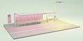 Bus stop cartoon city public transport 3D illustration Royalty Free Stock Photo