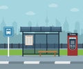 Bus stop with city background . Royalty Free Stock Photo