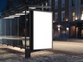 Bus stop with a glowing banner. 3d rendering Royalty Free Stock Photo