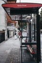 Bus stop on Harley Street, London, UK.