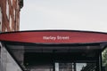 Bus stop on Harley Street, London, UK.