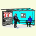 Bus stop human vector illustration of funny cartoon hitch Royalty Free Stock Photo