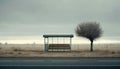 A bus stop in the middle of nowhere: solace in natures beauty, Generative AI Royalty Free Stock Photo