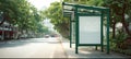 The bus stop shelter awaits commuters in a serene urban environment. AI generated image Royalty Free Stock Photo