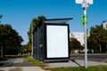 Bus shelter at a bus stop of glass and aluminum structure Royalty Free Stock Photo