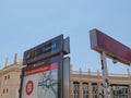 Bus Stop and Sign in Espanya Square, Barcelona, Spain Royalty Free Stock Photo