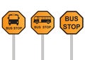 Bus Stop Sign Set . yellow sign Isolated road warning Royalty Free Stock Photo