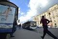 Saint Petersburg, Russia - July 7, 2019: man runs on he bus