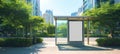 The Bus Stop Surrounded by Urban Greenery and Modern Buildings AI generated image Royalty Free Stock Photo