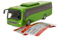 Bus with tickets. Travel concept, 3D rendering