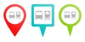 Bus, train pin icon. Multicolor pin vector icon