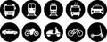 Bus, tram, trolleybus, subway, scooter, moped, bicycle and car icons as signs of city transport Royalty Free Stock Photo