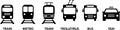 Bus, tram, trolleybus, subway, train and taxi, icons as signs of city passenger transportation transport Royalty Free Stock Photo