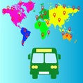 Bus travel. Map Landmass and transportation icon great for any use.