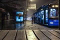 Bus traveling in Moscow at night