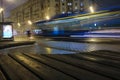 Bus traveling in Moscow at night