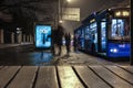 bus traveling in Moscow at night