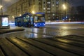 bus traveling in Moscow at night