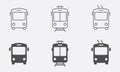 Bus, Trolleybus, Train, Tram Line and Silhouette Icon Set. Electric City Public Transportation Pictogram. Travel