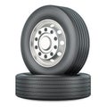 Bus or truck wheels with front rims, 3D rendering Royalty Free Stock Photo